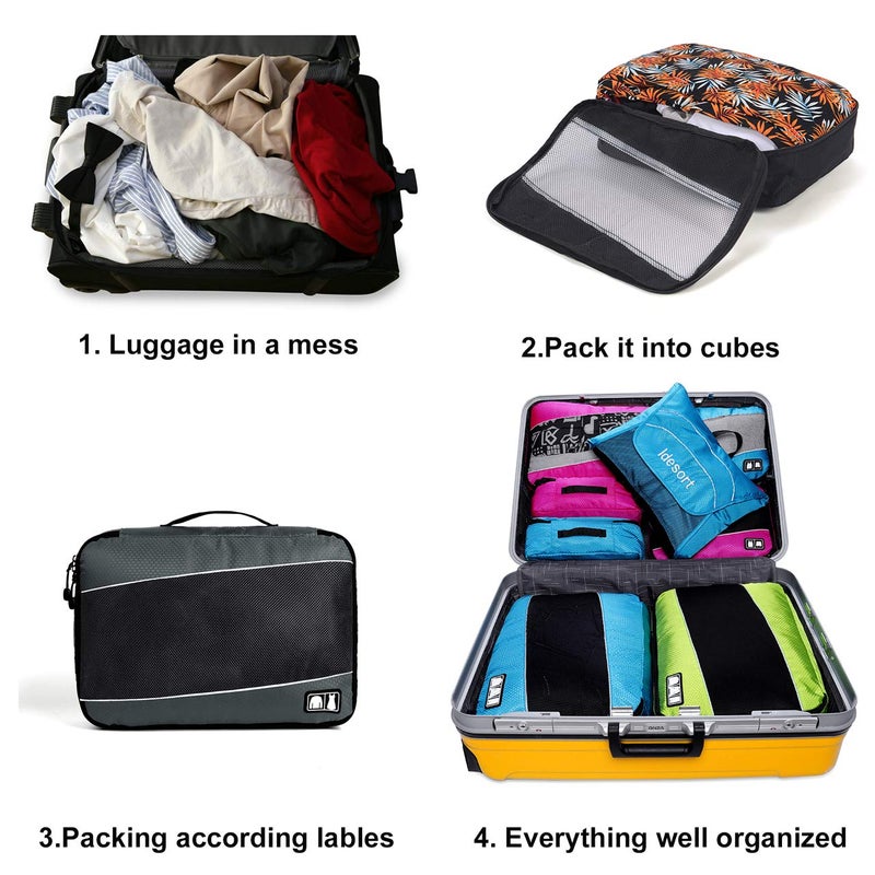 Idesort 8 Set Packing Cubes, Travel Luggage Bags Organizers Mixed Color Set (Grey Blue) - Image 5